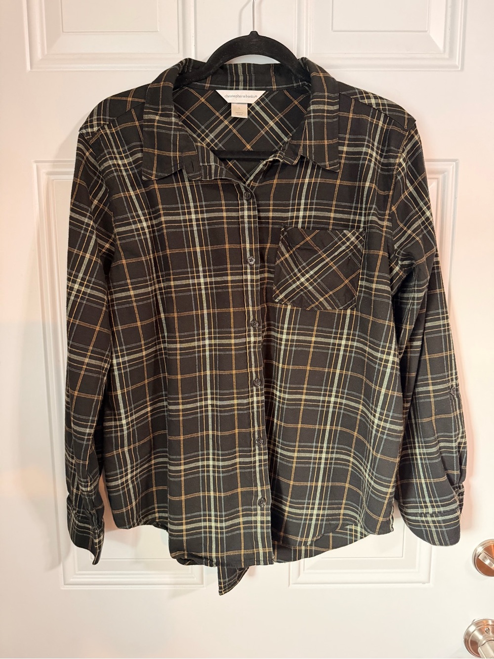 Christopher & Banks Plaid Button-Front Shirt — Black & Brown